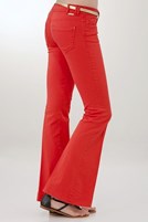 Bayan Kırmızı Düşük Bel Geniş Paça Pantolon