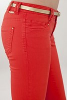 Bayan Kırmızı Düşük Bel Geniş Paça Pantolon