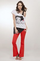 Bayan Kırmızı Düşük Bel Geniş Paça Pantolon