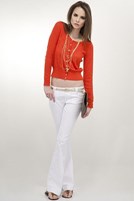 Bayan Beyaz Düşük Bel Geniş Paça Pantolon