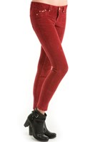 Bayan Kırmızı  Kadife Dar Kesim Pantolon