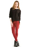 Bayan Kırmızı  Kadife Dar Kesim Pantolon