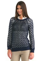 Bayan Lacivert Uzun Kollu Delikli Kazak