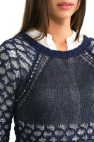 Bayan Lacivert Uzun Kollu Delikli Kazak