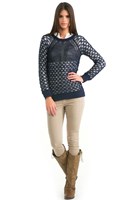 Bayan Lacivert Uzun Kollu Delikli Kazak