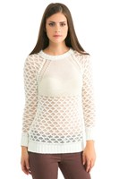 Bayan Krem Uzun Kollu Delikli Kazak