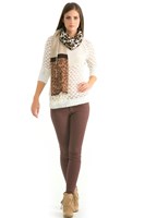 Bayan Krem Uzun Kollu Delikli Kazak