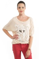 Bayan Krem Baskılı Tişört