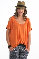 Bayan Turuncu Keten Tişört