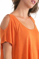 Bayan Turuncu Keten Tişört