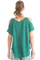 Bayan Mavi Keten Tişört