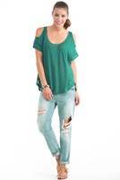 Bayan Mavi Keten Tişört