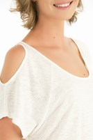 Bayan Krem Keten Tişört