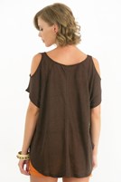 Bayan Kahverengi Keten Tişört