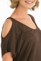 Bayan Kahverengi Keten Tişört