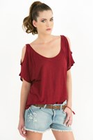 Bayan Kırmızı Keten Tişört