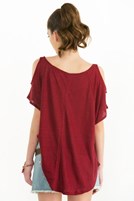 Bayan Kırmızı Keten Tişört