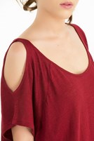 Bayan Kırmızı Keten Tişört