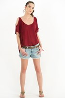 Bayan Kırmızı Keten Tişört