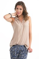 Bayan Bej Kısa Kollu İpek Gömlek