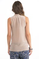 Bayan Bej Kısa Kollu İpek Gömlek