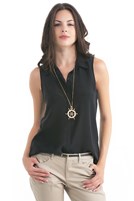 Bayan Siyah Kısa Kollu İpek Gömlek