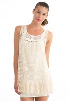 Bayan Bej Kolsuz Orta Uzunlukta Dantelli Elbise