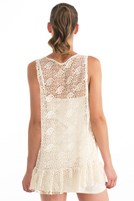 Bayan Bej Kolsuz Orta Uzunlukta Dantelli Elbise