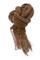 Bayan Kahverengi Simli Püskül Detaylı Atkı 