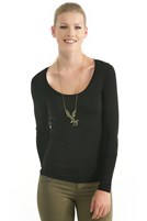 Bayan Siyah U Yaka Uzun Kollu Tişört