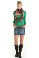 Bayan Yeşil U Yaka Uzun Kollu Tişört