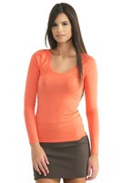 Bayan Turuncu U Yaka Uzun Kollu Tişört