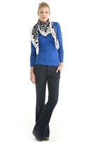 Bayan Mavi U Yaka Uzun Kollu Tişört