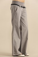 Bayan Gri Beli Lastikli Geniş Paça Pantolon