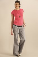 Bayan Gri Beli Lastikli Geniş Paça Pantolon