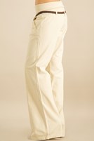 Bayan Krem Beli Lastikli Geniş Paça Pantolon