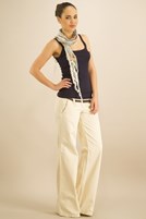 Bayan Krem Beli Lastikli Geniş Paça Pantolon