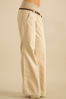 Bayan Krem Beli Lastikli Geniş Paça Pantolon