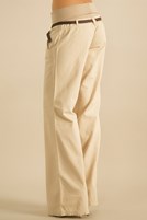 Bayan Krem Beli Lastikli Geniş Paça Pantolon