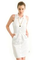 Bayan Beyaz Cepli Kolsuz Dizüstü Elbise