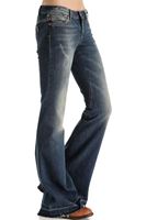 Bayan Mavi İspanyol Paça Yıkamalı Denim Pantolon