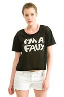 Bayan Siyah Baskılı Kısa Tişört