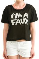 Bayan Siyah Baskılı Kısa Tişört