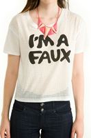 Bayan Krem Baskılı Kısa Tişört