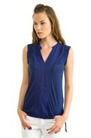 Bayan Mavi Kolsuz V Yaka Bluz