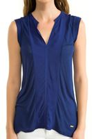 Bayan Mavi Kolsuz V Yaka Bluz