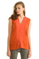 Bayan Turuncu Kolsuz V Yaka Bluz