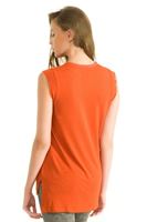Bayan Turuncu Kolsuz V Yaka Bluz