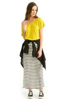 Bayan Çok Renkli Uzun Çizgili Yırtmaçlı Etek