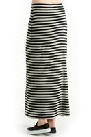 Bayan Gri Uzun Çizgili Yırtmaçlı Etek